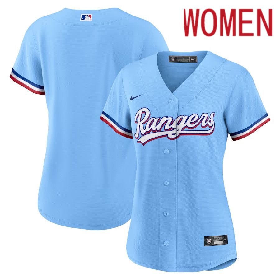Women Texas Rangers Nike Light Blue Alternate Replica Team MLB Jersey